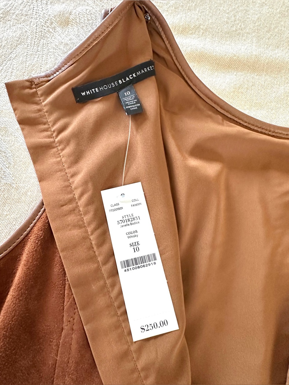 WHBM Janelle Genuine Leather Peplum Top Whiskey Brown NWT 10 - Picture 4 of 8